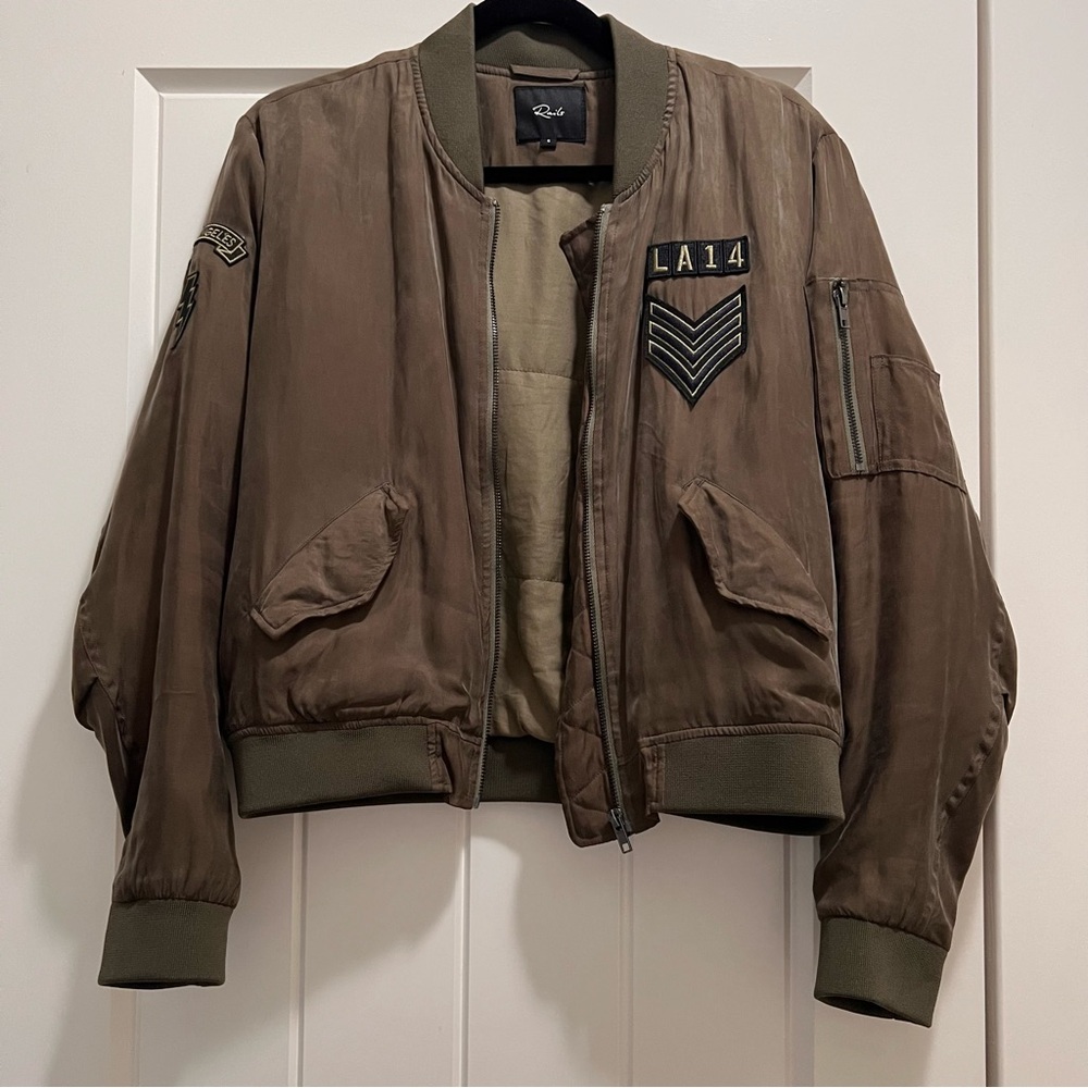 Rails Women's Ace Military Zip Up Patch Green Khaki Bomber Jacket (S) INTERMIX